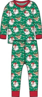 Green Santa & Reindeer LS Pajama Set