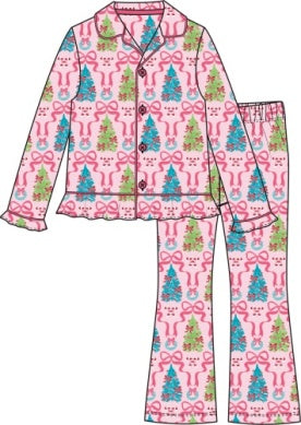 Woman's Merry & Bright Bows Ruffle Flare PJ Set