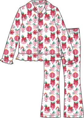 Woman's Ornament Bows Ruffle Flare PJ Set