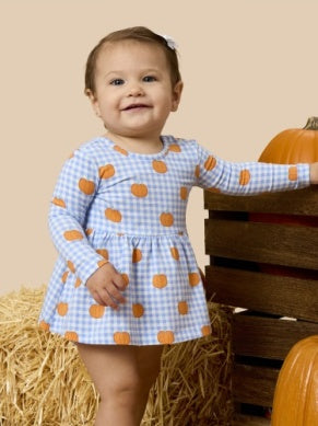 Pumpkin Patch Gingham Knit Twirl Top / Bloomer Set