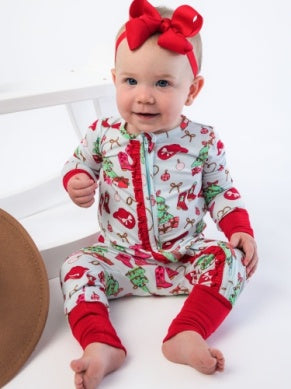Red Yuletide Yeehaw One Piece Footie Pajama