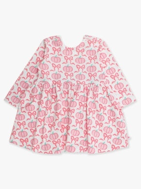 Pink Fairytale Pumpkins Knit Long Sleeve Twirl Dress