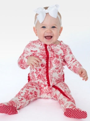 Red Jingle Toile One Piece Footie Pajama