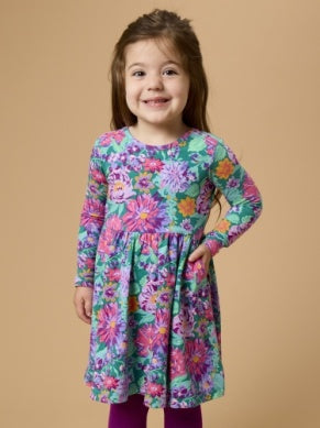 Wisteria Blooms Knit Long Sleeve Twirl Dress