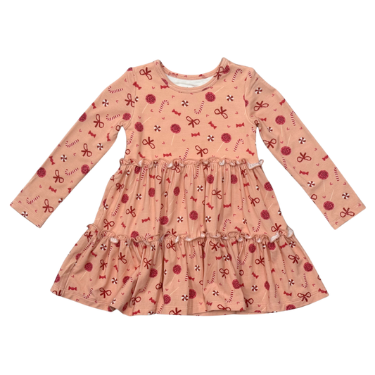 Candy Cane LS Double Tiered Dress